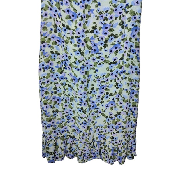 Zara Floral Print Lace Up Back Ruffle Hem Short Puff Sleeve Mini Dress - Picture 7 of 10